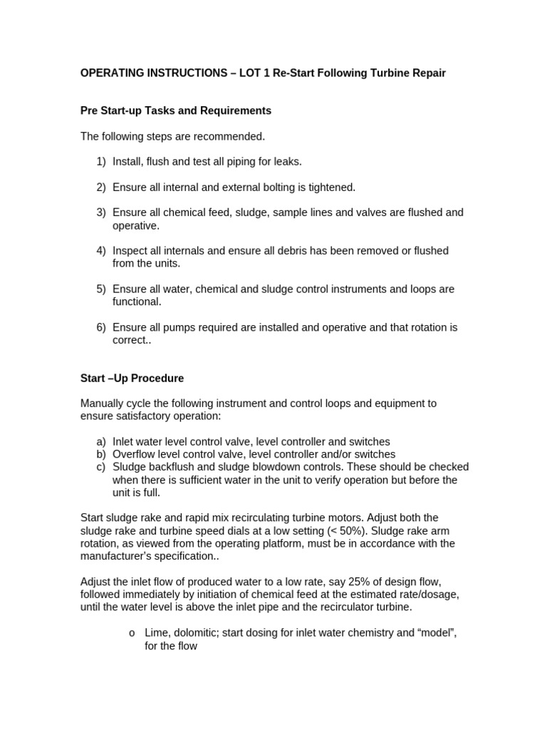 LOT 1 Re-Start Instructions | PDF | Valve | Gas Technologies
