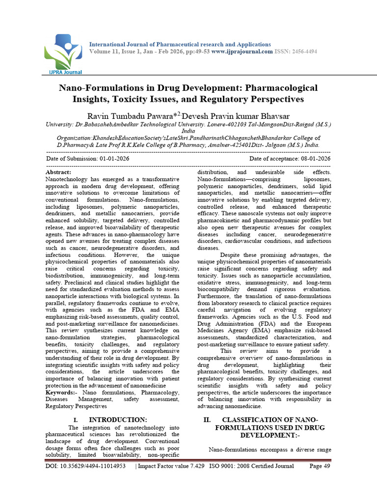 Nano Formulations in Drug Development Pharmacological Insights ...