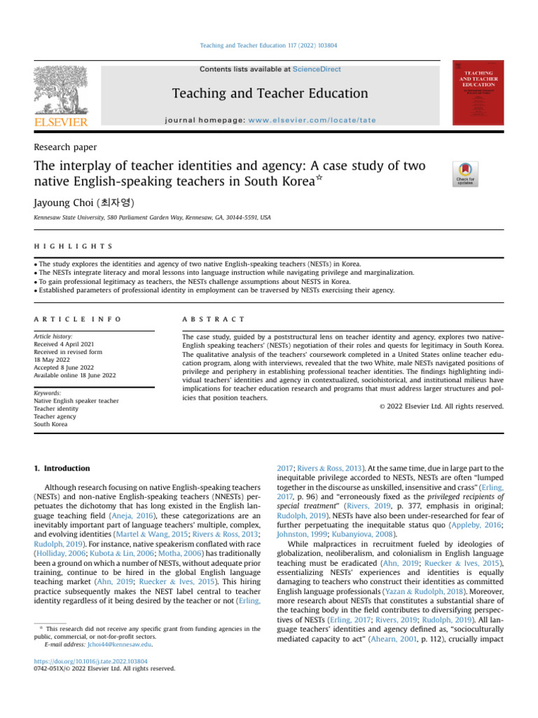 Teacher Identities of NESTs in Korea | PDF | Bullying | English As A ...
