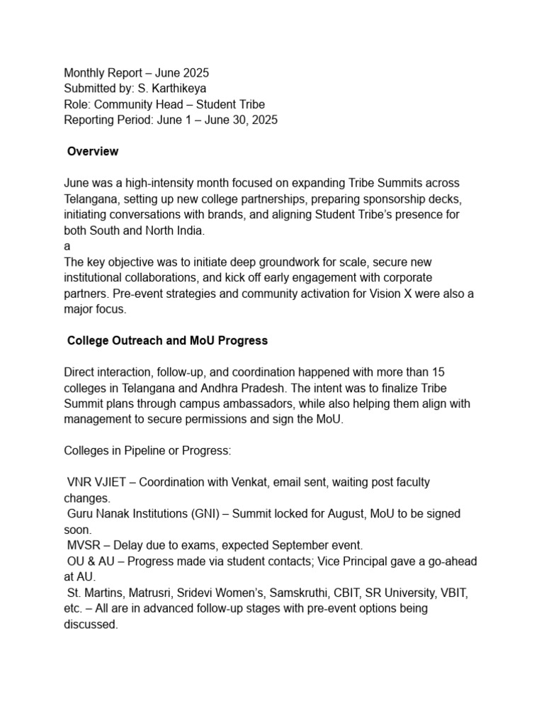 June 2025 Student Tribe Monthly Report | PDF