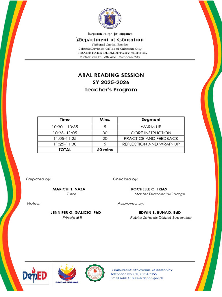 Aral Reading Session Schedule 2025-2026 | PDF