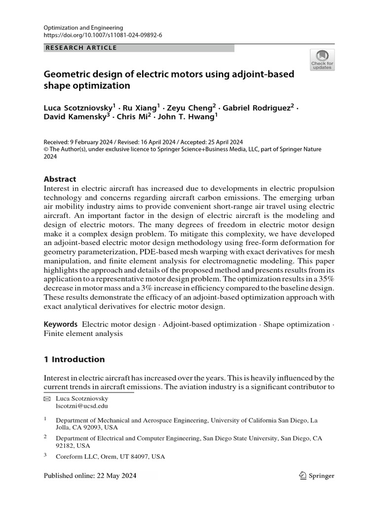 Adjoint-Based Optimization for Electric Motors | PDF | Electric Motor ...
