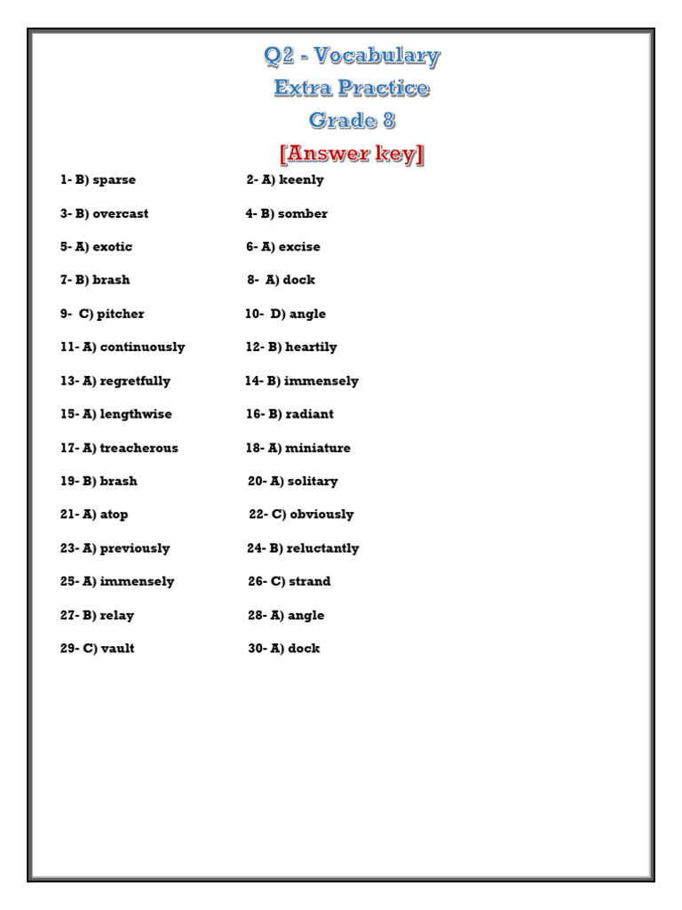 Q2- Vocabulary Practice Answer Key | PDF