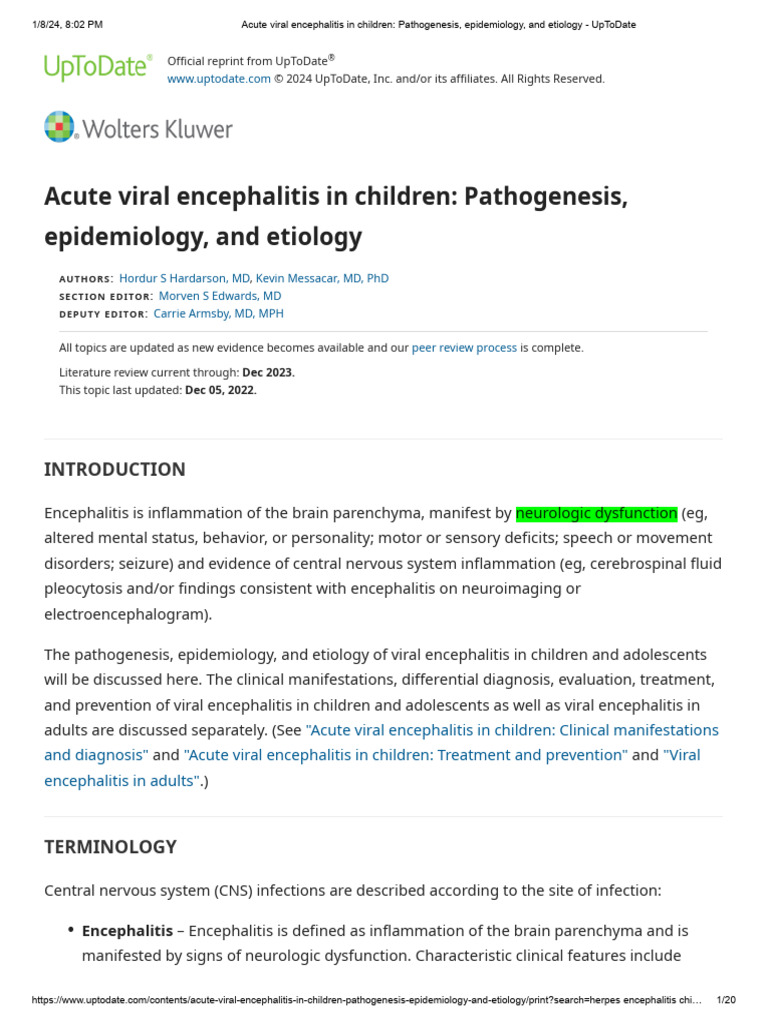 Acute Viral Encephalitis in Children_ Pathogenesis, Epidemiology, And ...