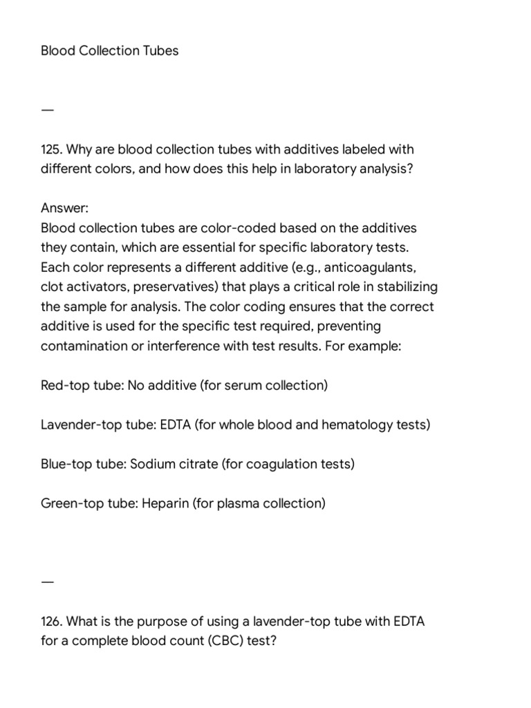Blood Collection Tubes and Their Uses | PDF | Blood Plasma | Coagulation