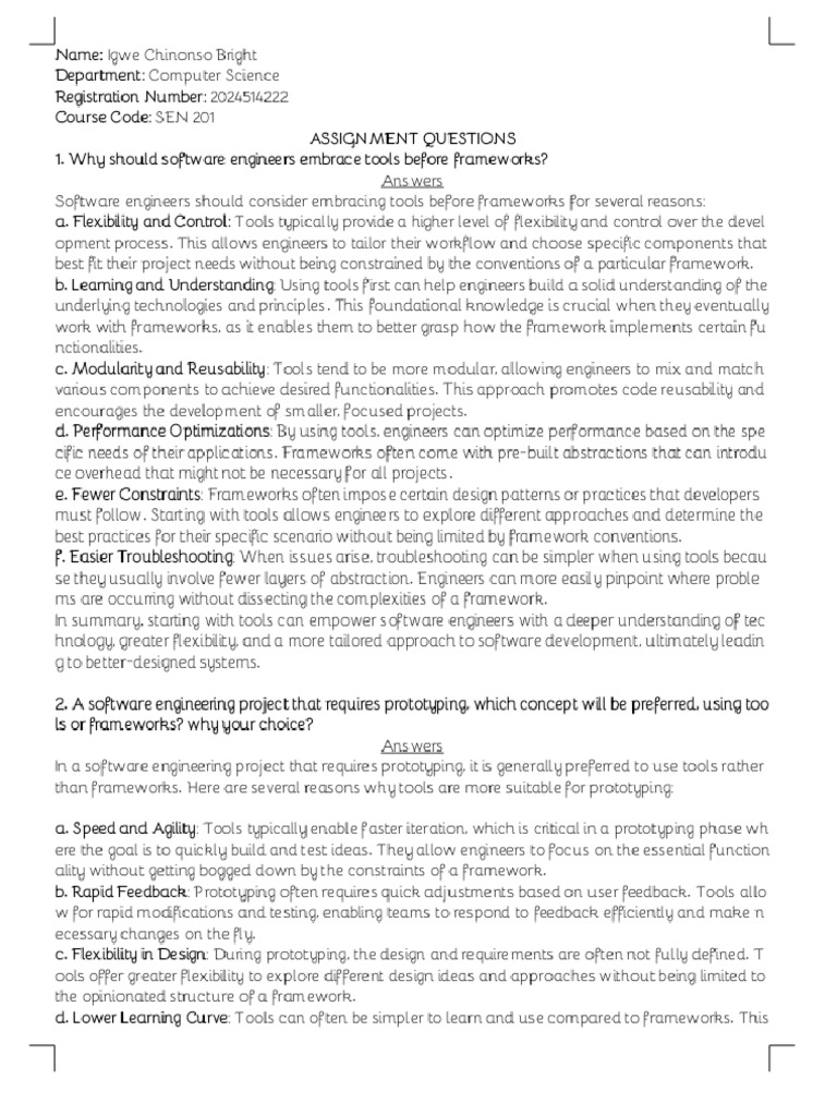 Sen 201 Assignment by Igwe Chinonso | PDF