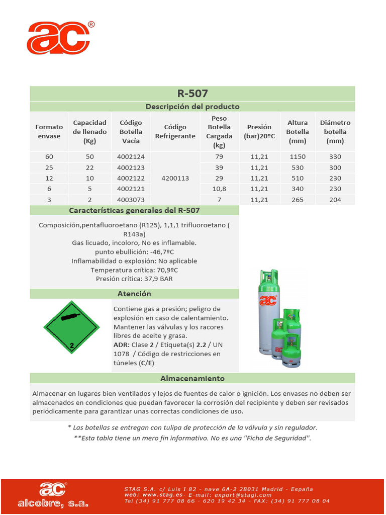 Características y Especificaciones del R-507 | PDF | Refrigerante ...