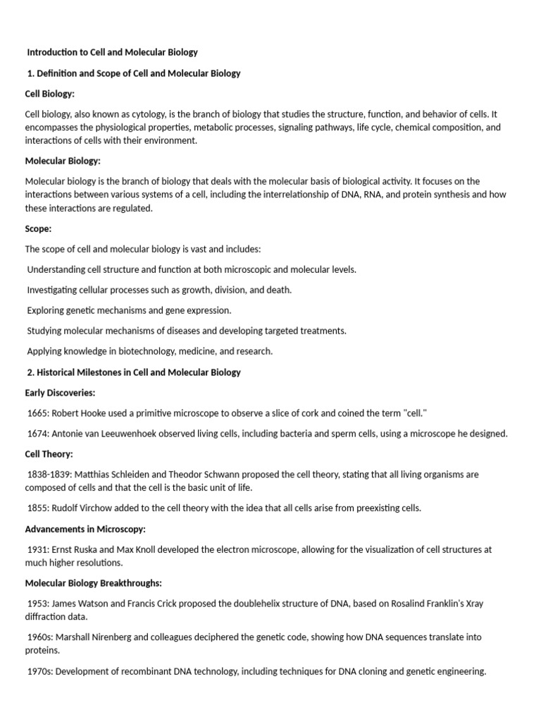 Overview of Cell and Molecular Biology | PDF | Cell (Biology ...