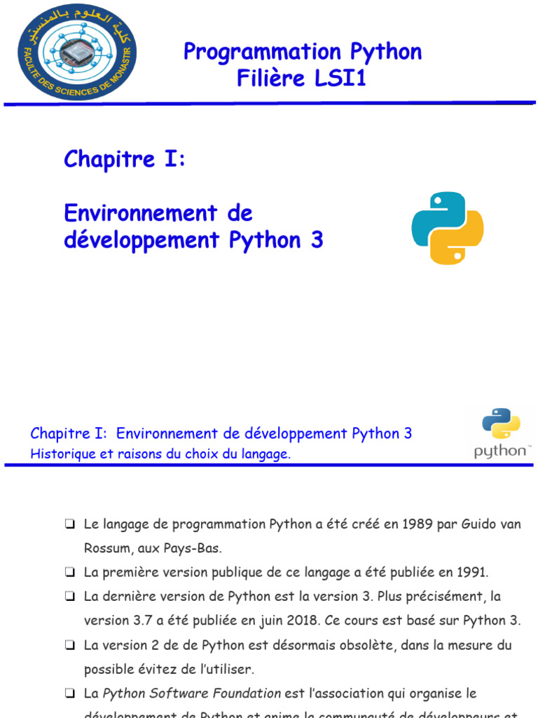 Introduction à Python 3 et ses variables | PDF | Structure de contrôle ...