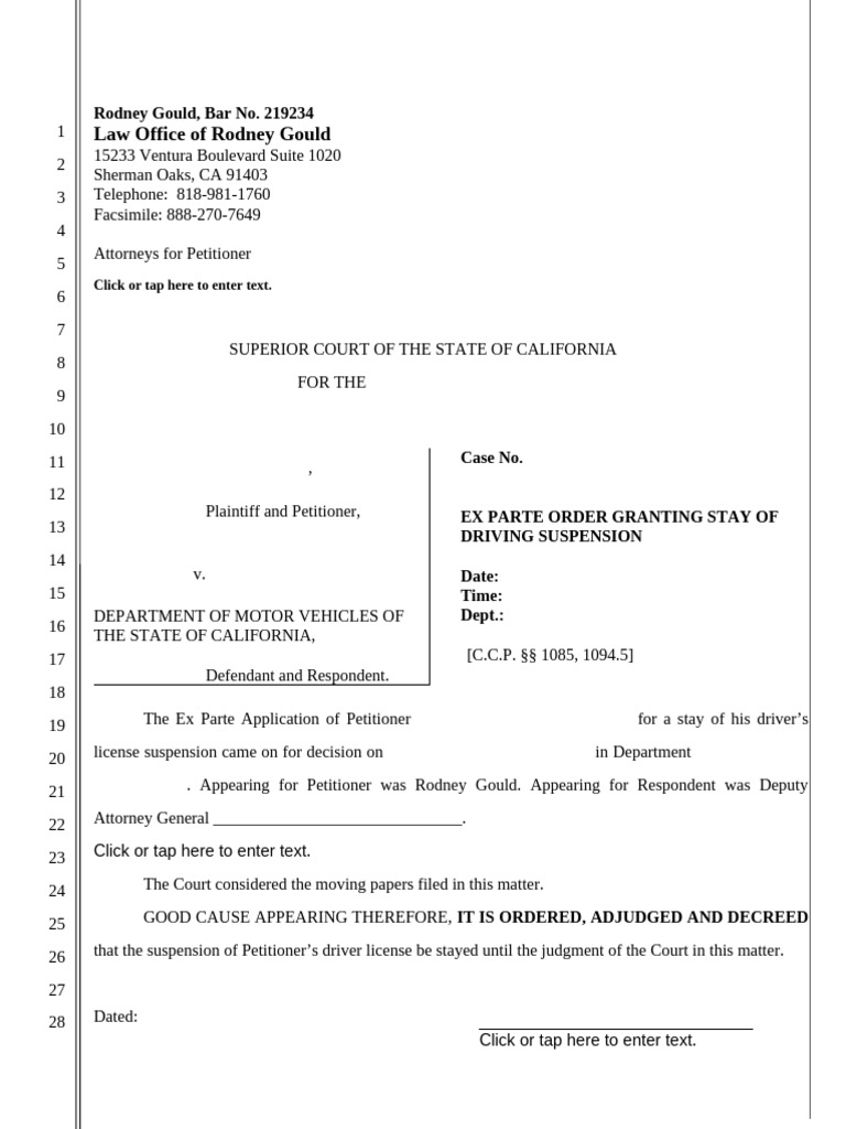 Ex Parte Order to Stay License Suspension | PDF