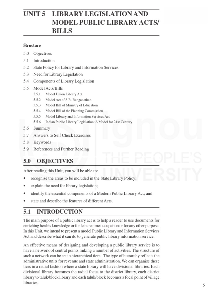 Unit 5 Library Legislation and Model Public Library Acts and Bills ...