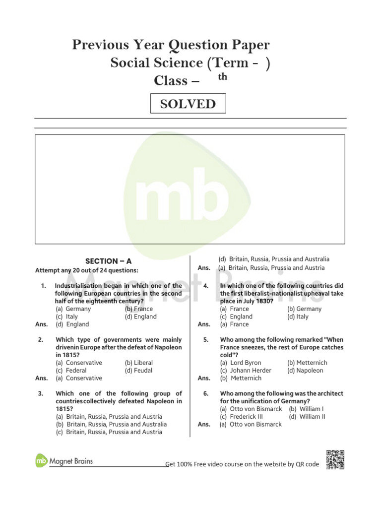 CBSE Class 10 Social Science Solved Paper | PDF