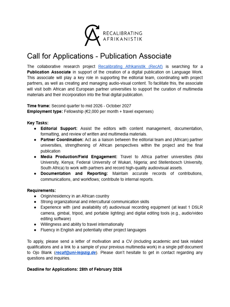 Publication Associate Application Call | PDF