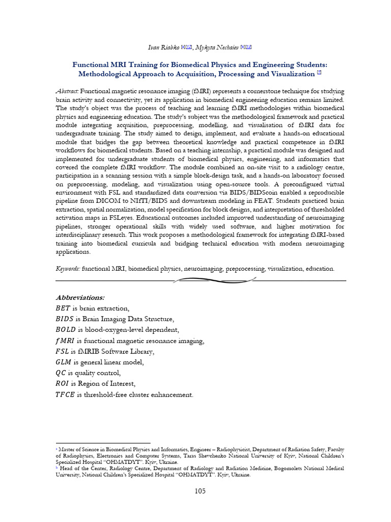 fMRI Training Module for Biomedical Students | PDF | Functional ...