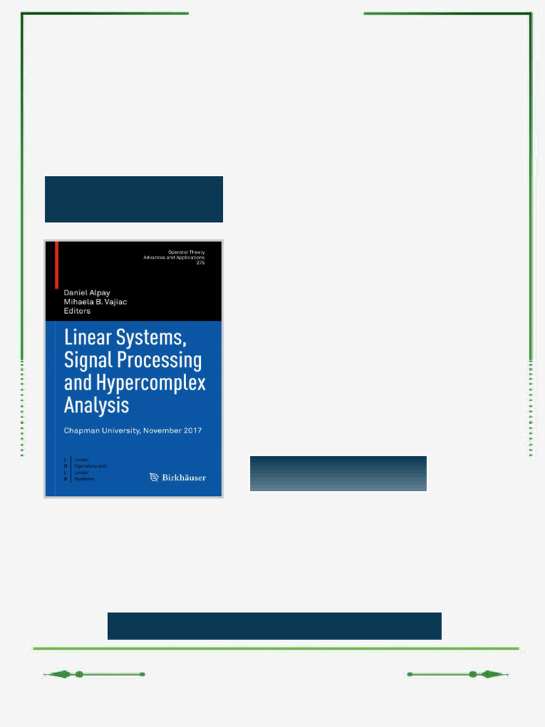Linear Systems Signal Processing and Hypercomplex Analysis Chapman ...