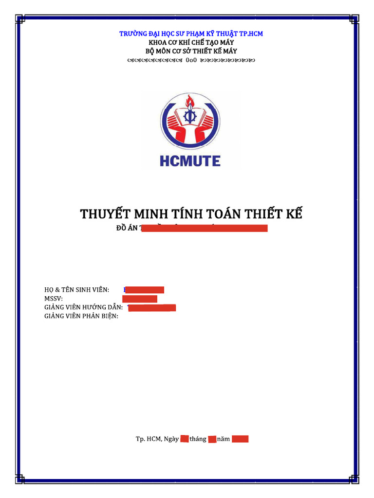 Thuyet Minh Do An TKM TDCK Tham Khao | PDF