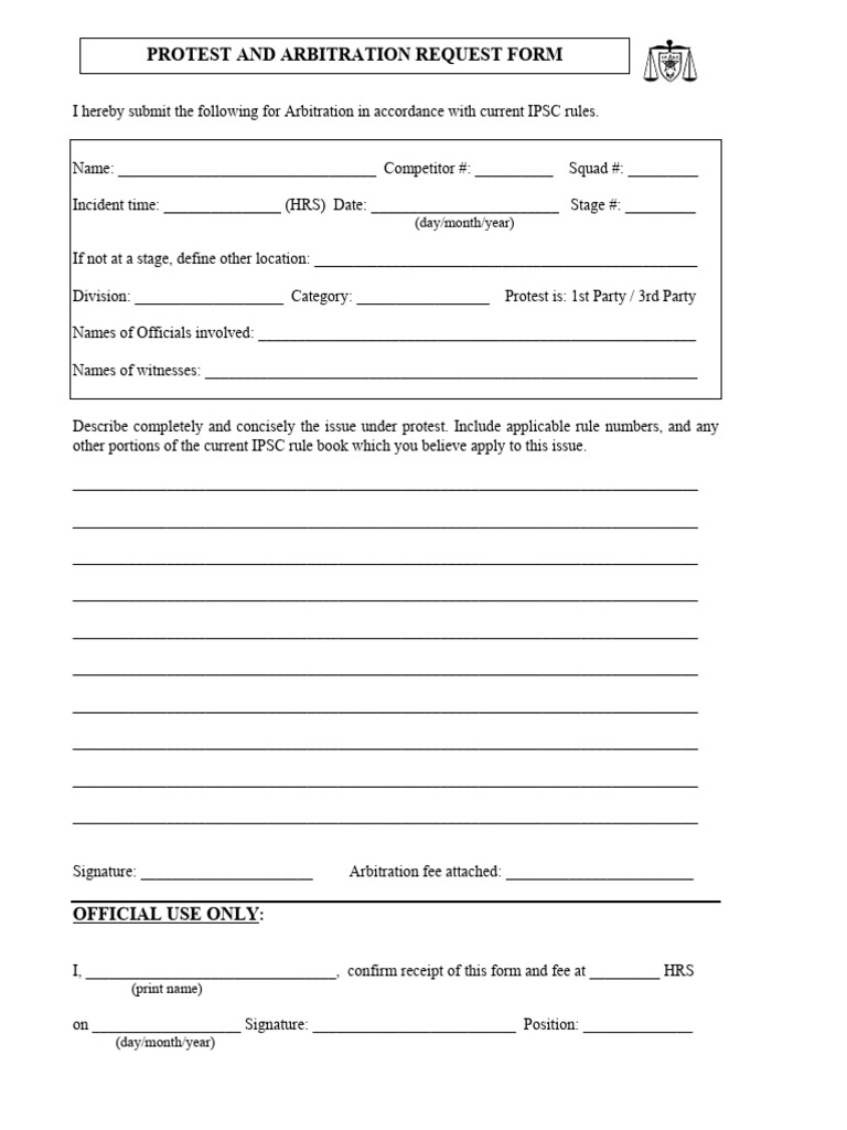 IPSC Protest and Arbitration Form | PDF
