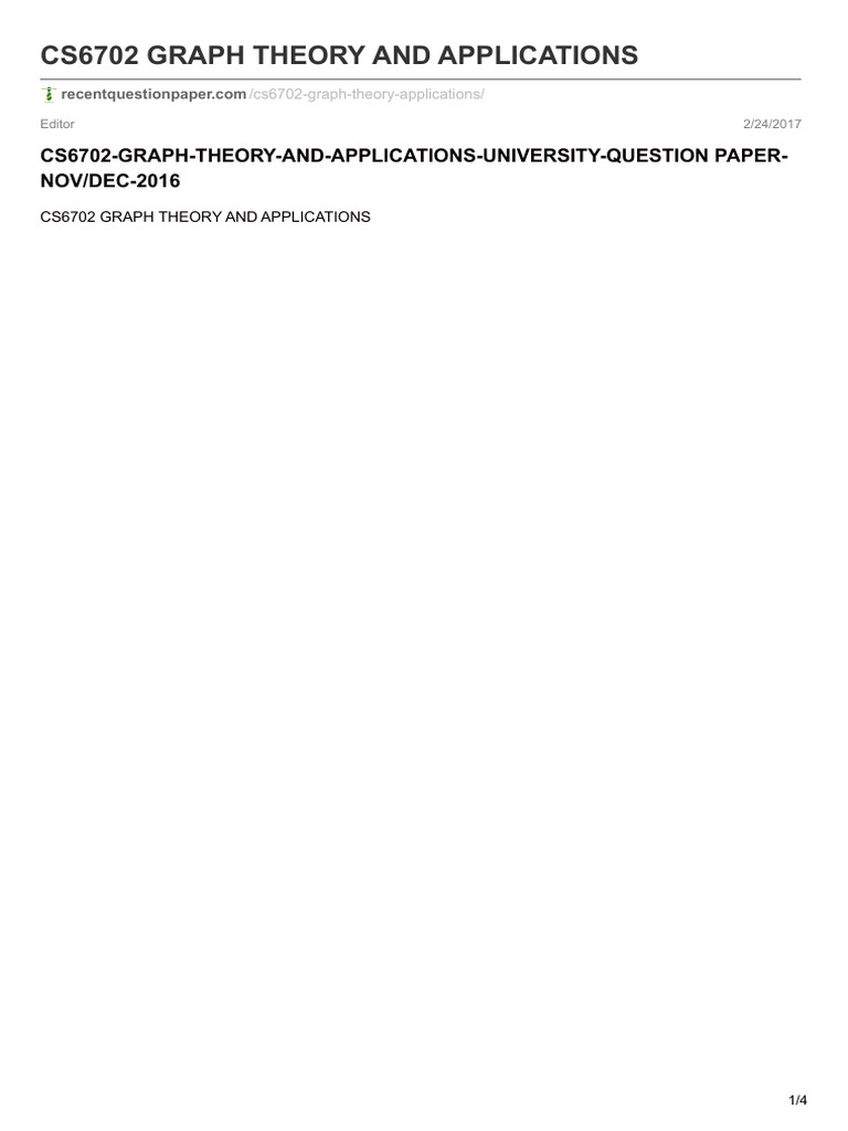 CS6702 Graph Theory Question Paper 2016 | PDF