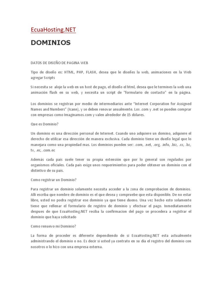 Ecu A Hosting | PDF | sistema de nombres de dominio | Nombre de dominio