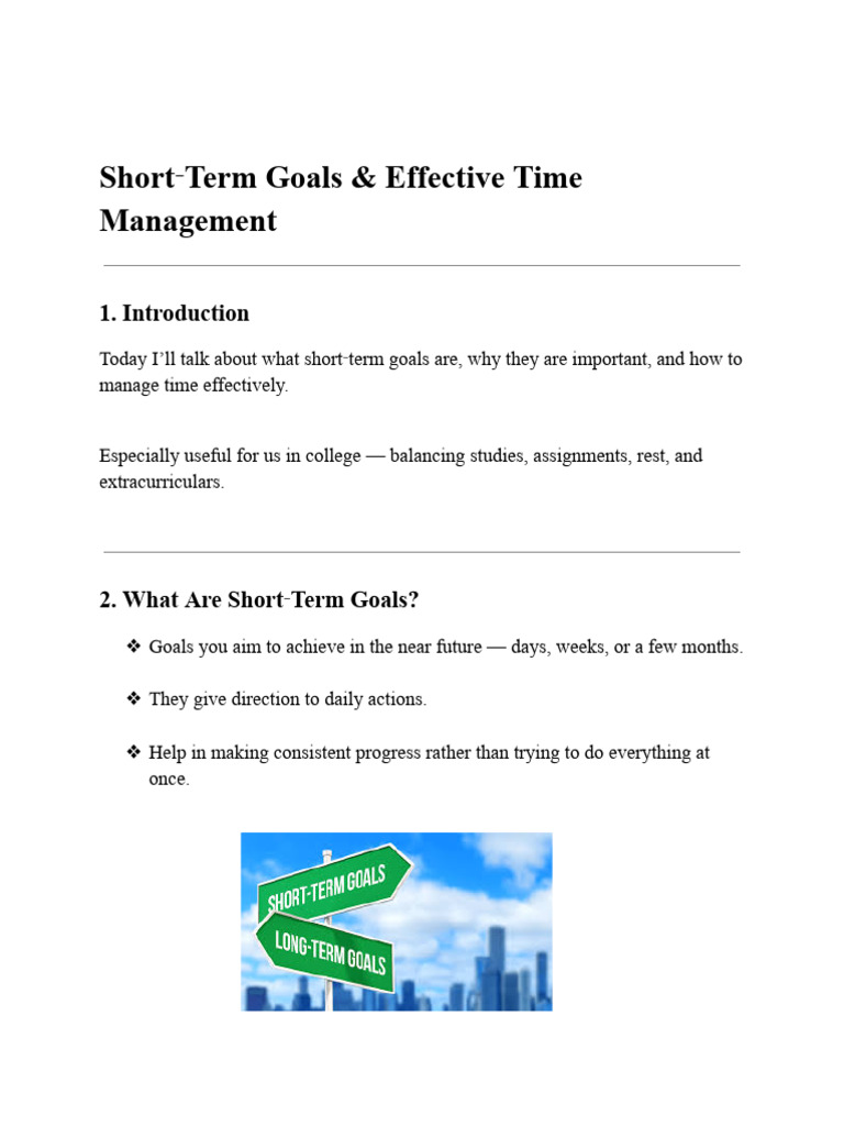 Short-Term Goals & Time Management Tips | PDF | Time Management ...