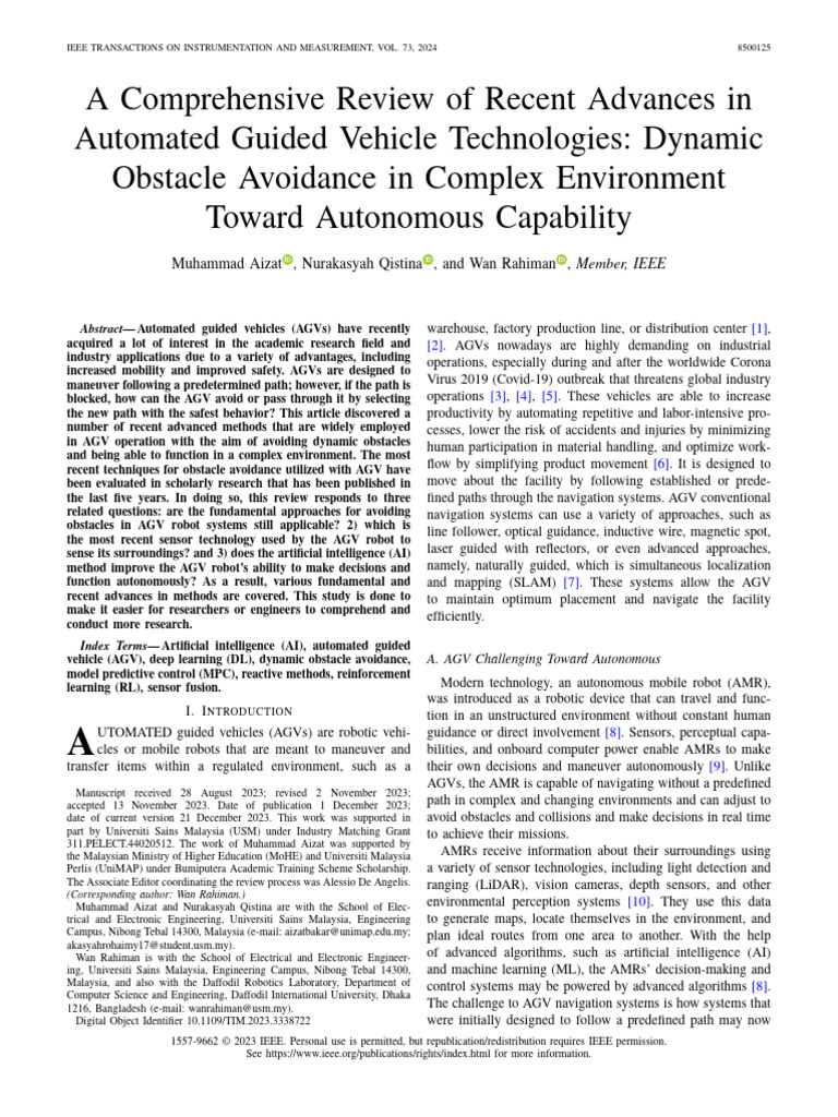A Comprehensive Review of Recent Advances in Automated Guided Vehicle ...