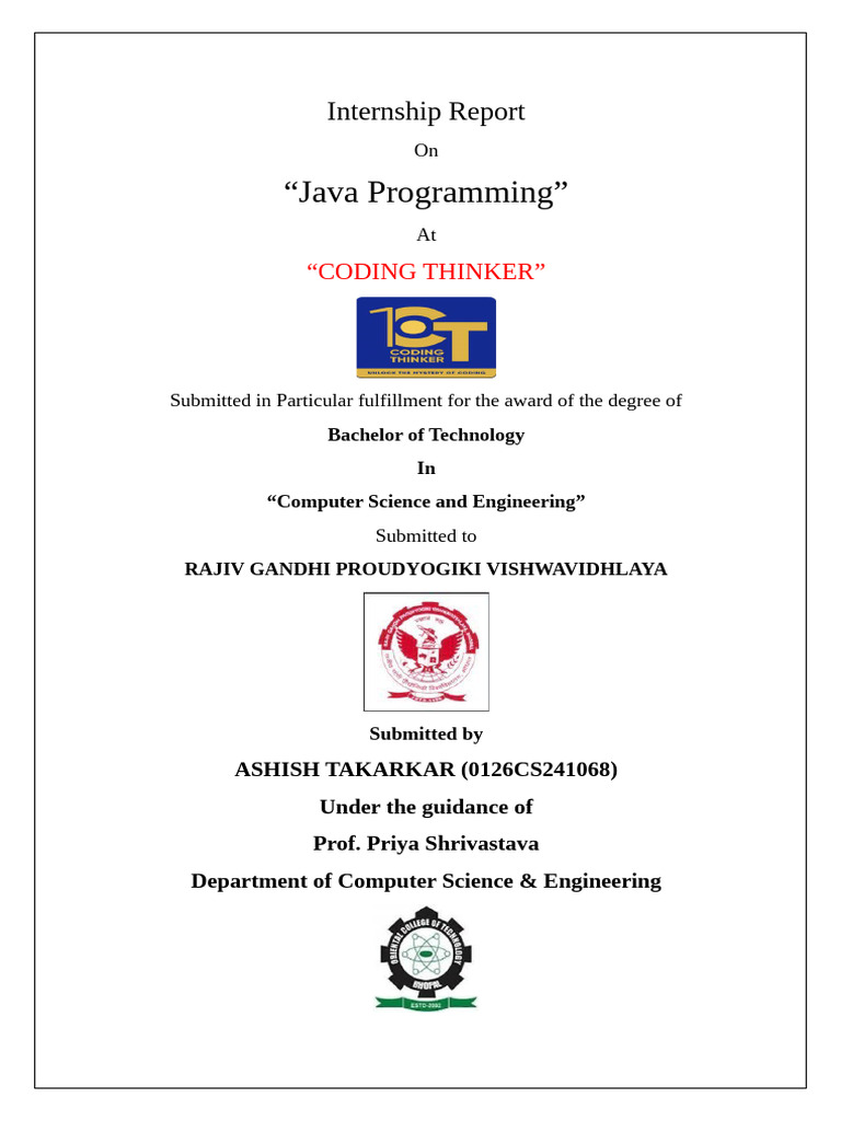 Java Programming Internship Report | PDF | Java (Programming Language ...