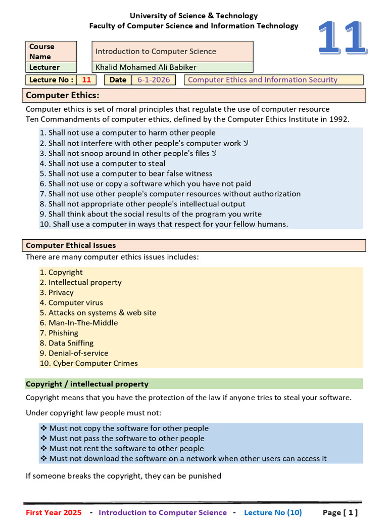 Computer Ethics and Security Overview | PDF | Security | Computer Security