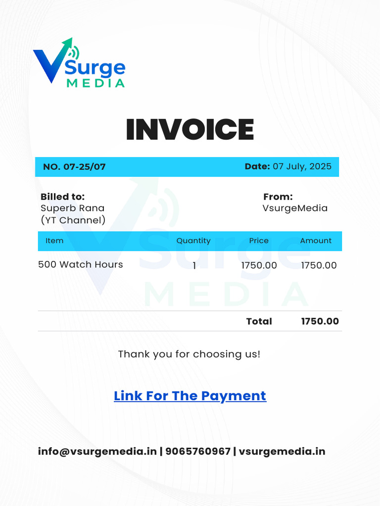 Invoice for 500 Watch Hours Purchase | PDF