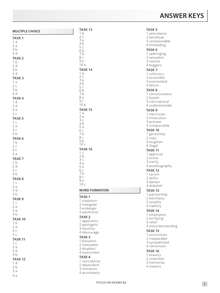 Focus on Exams Answer Keys B2 | PDF