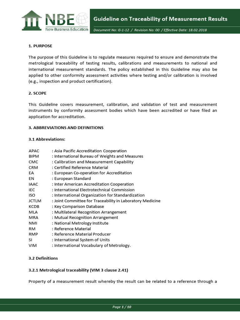 Guideline for Measurement Traceability | PDF | Metrology | Calibration