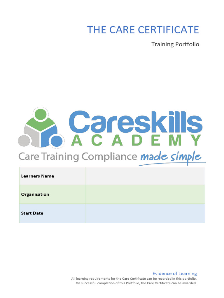 Care Certificate Training Portfolio Guide | PDF | Discrimination ...