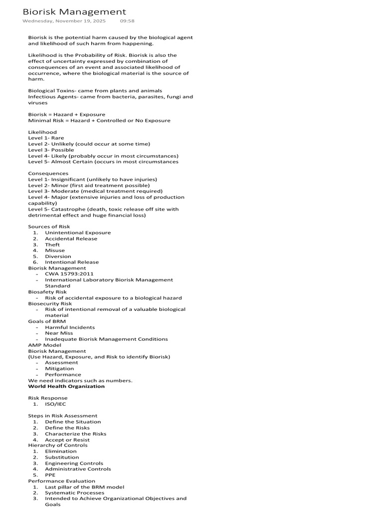 Understanding Biorisk Management Basics | PDF