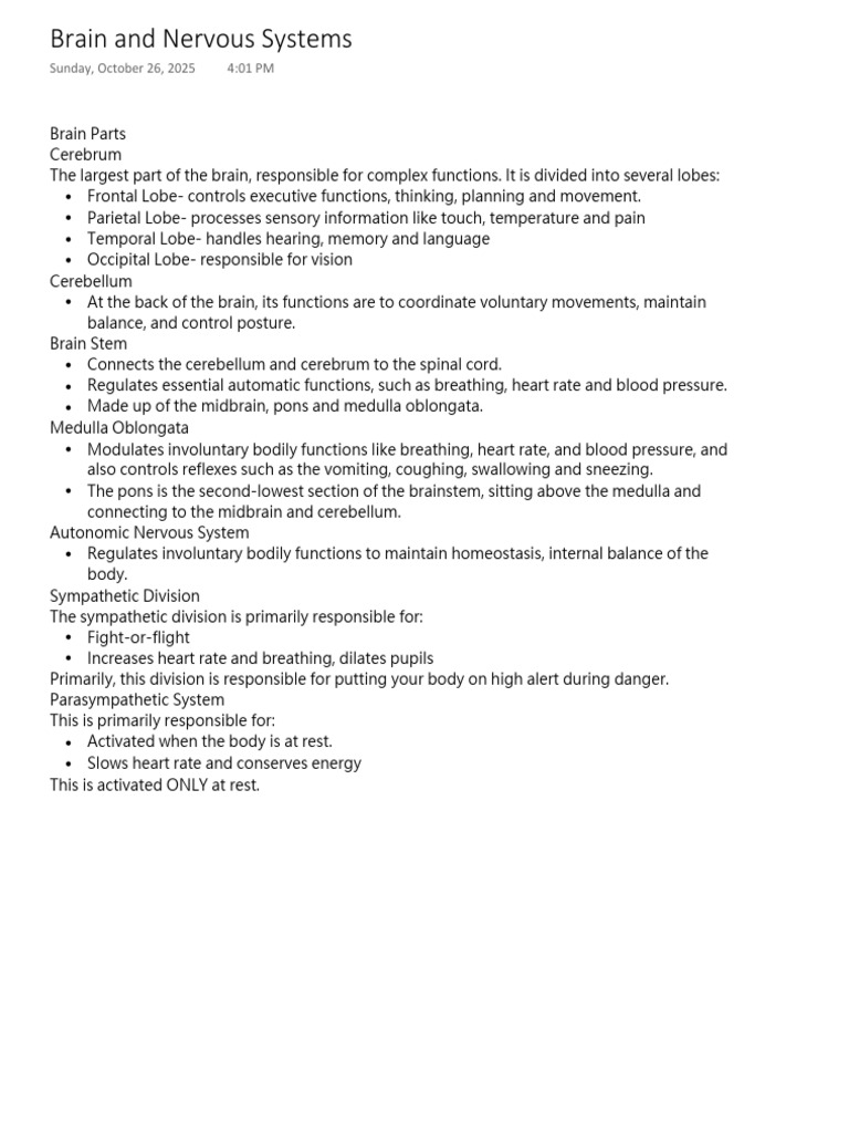 Overview of Brain Parts and Functions | PDF