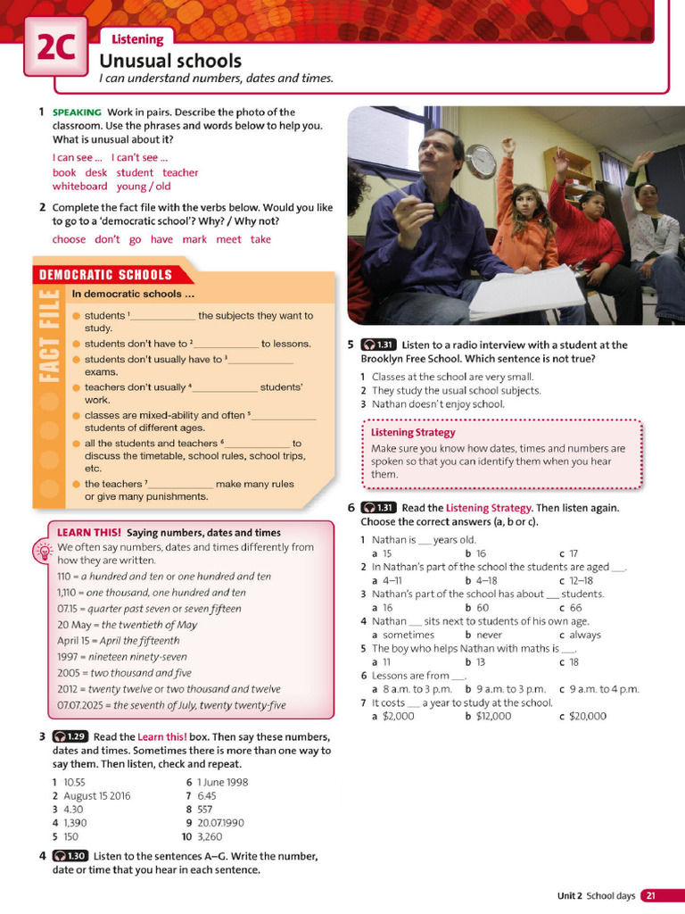 IP Speaking 5.1 [S] School Days 2C, E | PDF | Linguistics | Syntax