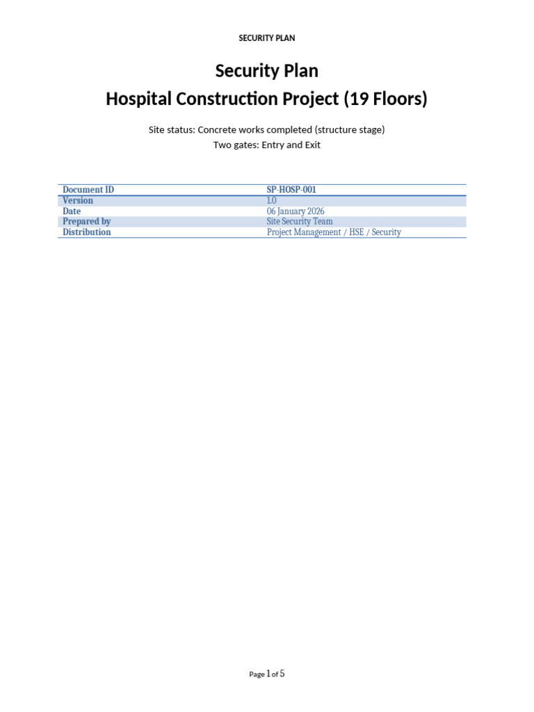 Hospital Construction Security Plan | PDF | Securities | Security Guard