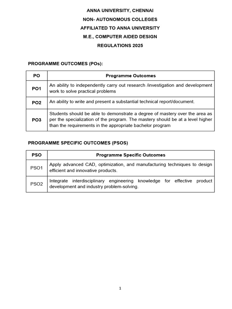 M.E. Computer Aided Design Curriculum 2025 | PDF | Mathematical ...
