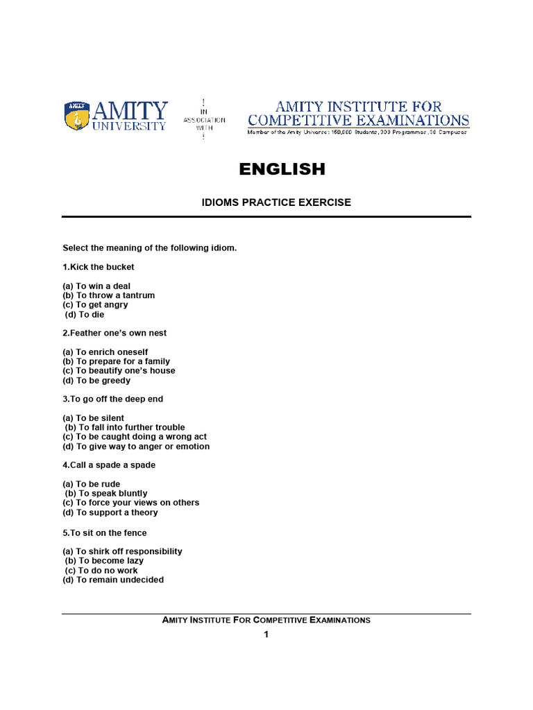 Idioms Practice Exercise (1) (1) | PDF