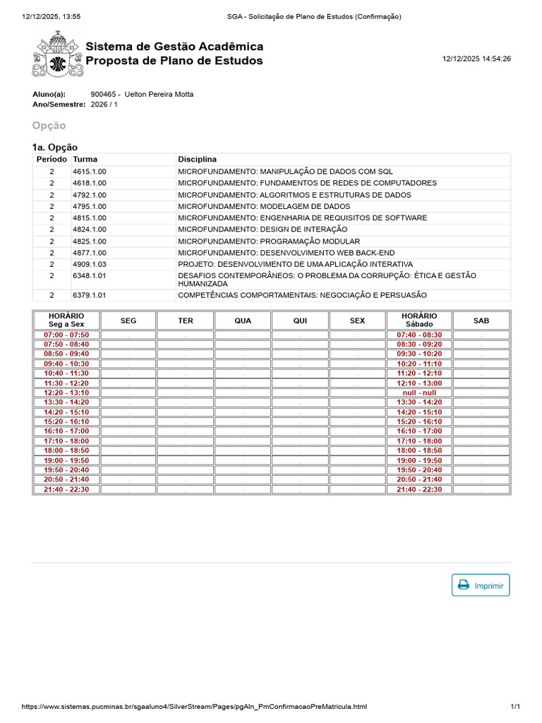 Plano de Estudos 2026: Disciplinas e Horários | PDF | Informática ...