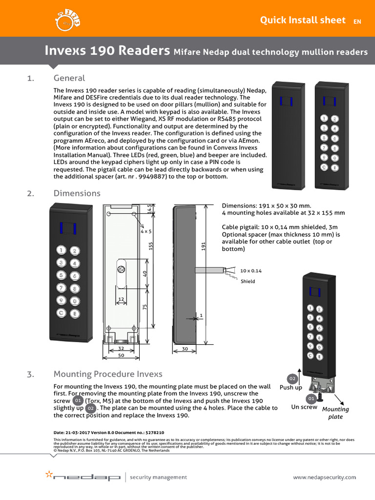 Invexs 190 Mullion Reader Quick Install Guide | PDF | Light Emitting ...