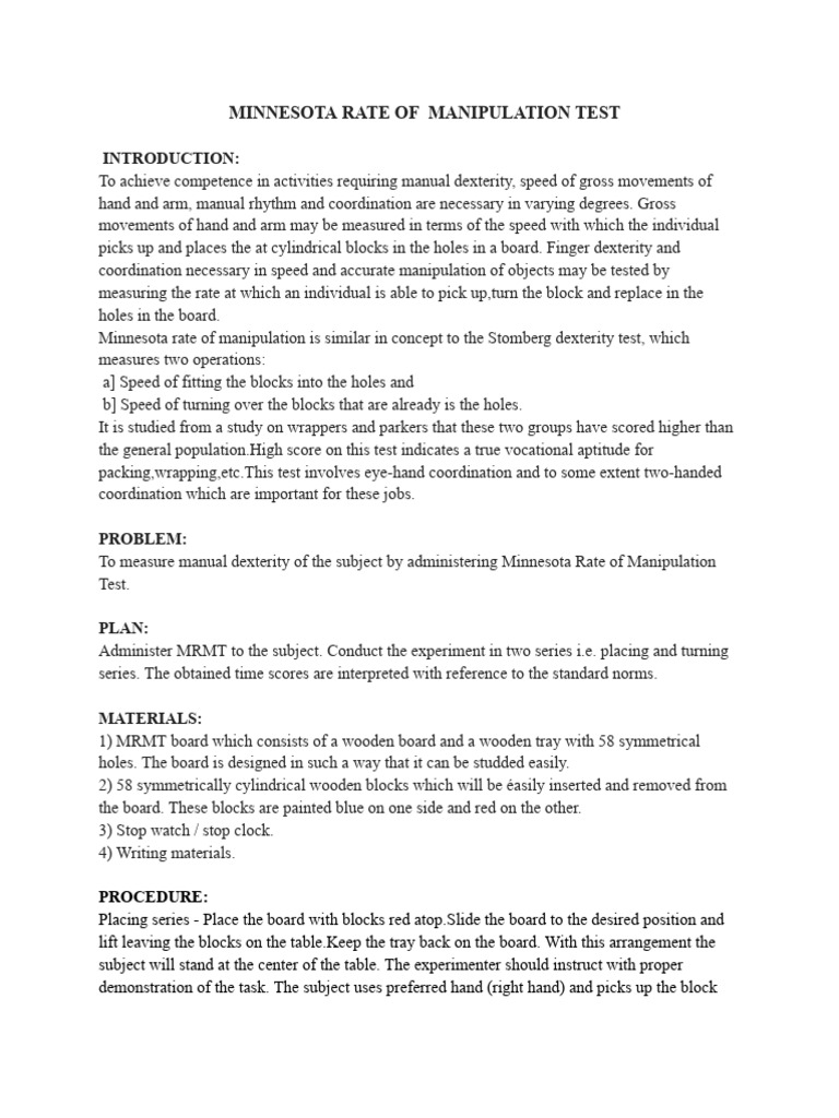 Minnesota Rate of Manipulation Test Guide | PDF