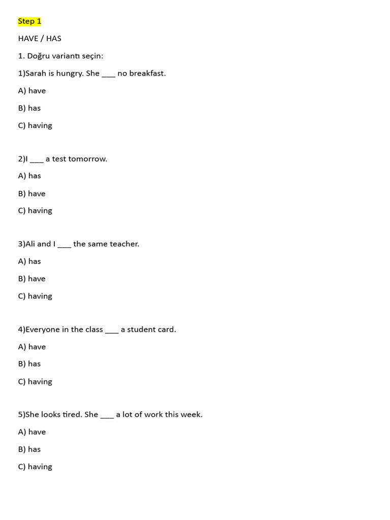 English Grammar: Have vs. Has Exercises | PDF