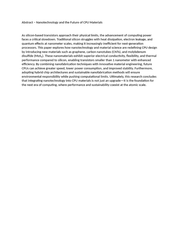 Nanotechnology's Impact on CPU Materials | PDF