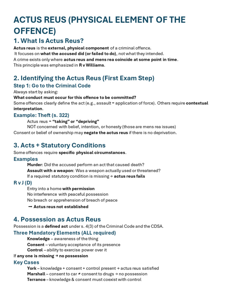 Actus Reus | PDF | Causation (Law) | Mens Rea