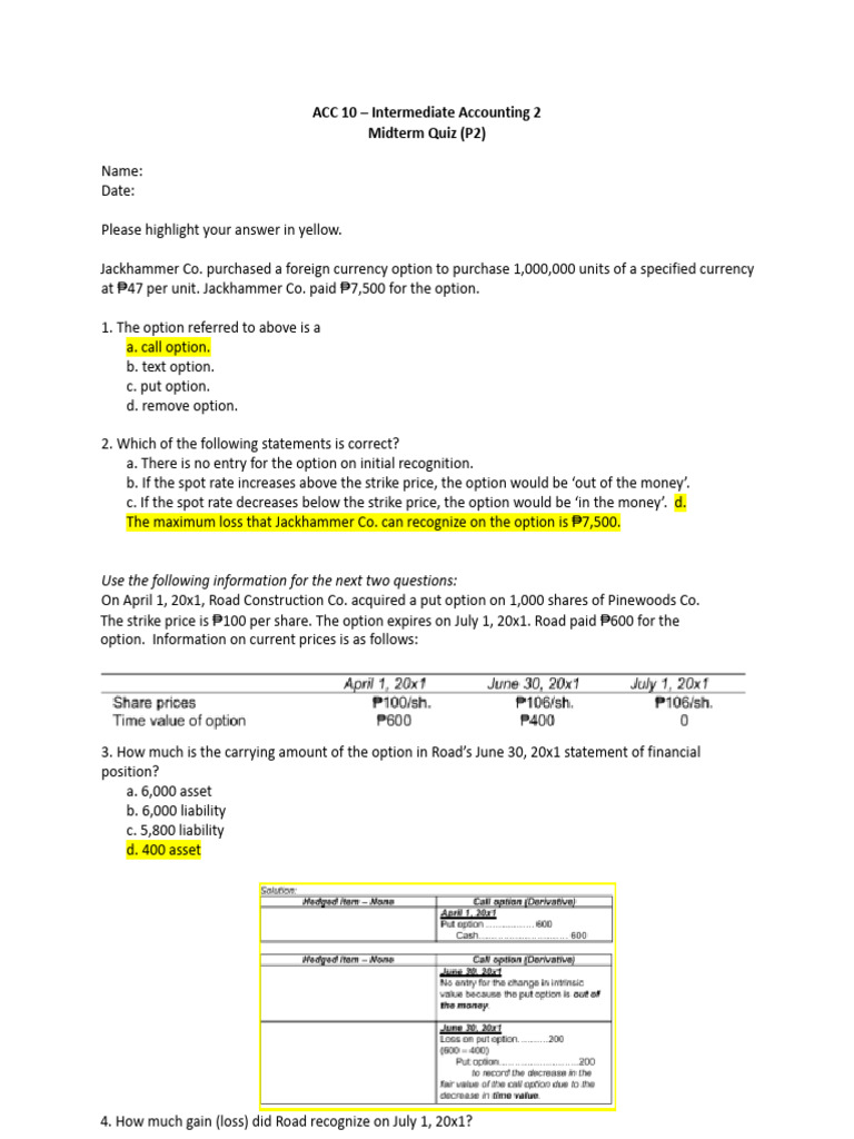 Intermediate Accounting 2 Midterm Quiz | PDF | Option (Finance) | Fair ...