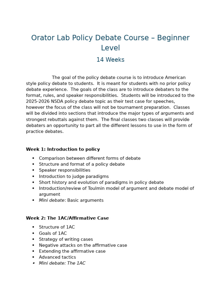 Beginner Policy Debate Course Overview | PDF | Political Communication ...