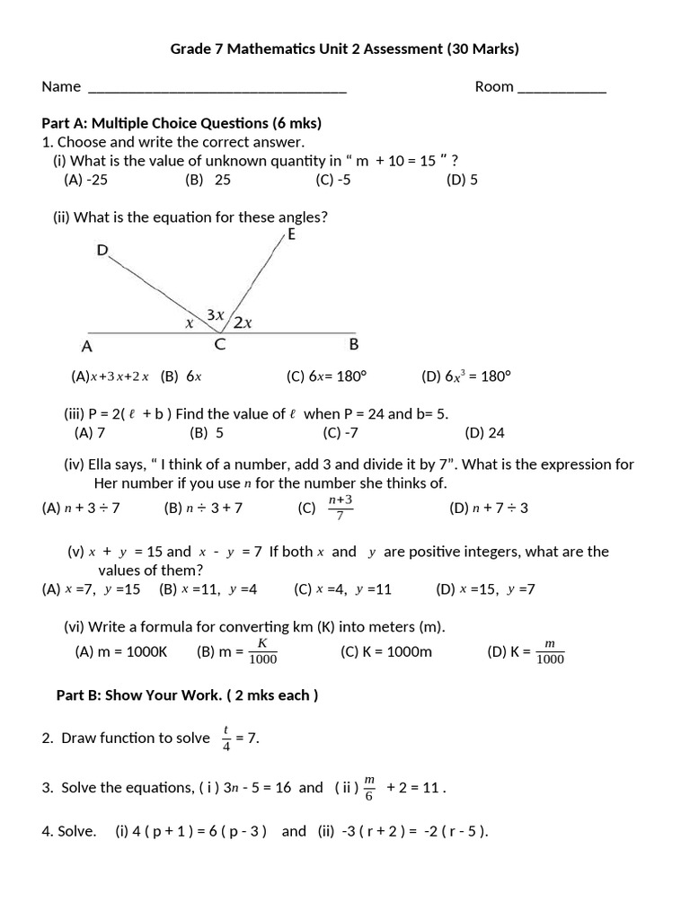 Grade 7 Mathematics Unit 2 Assessment | PDF | Rectangle | Area
