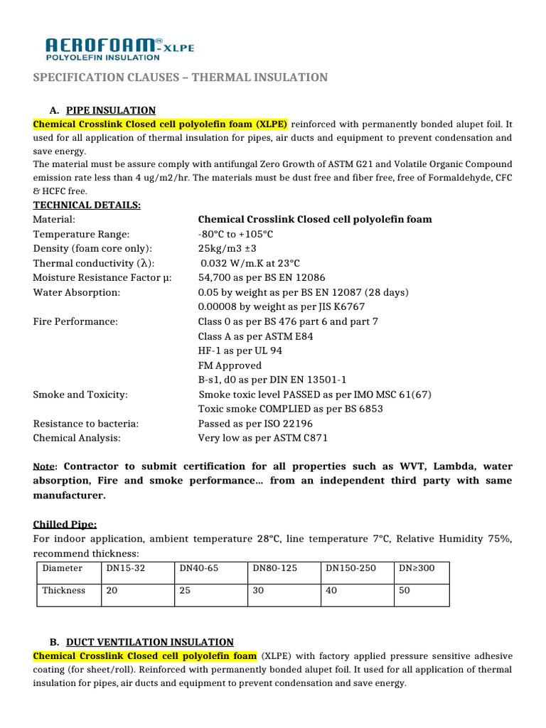 Thermal Insulation Specification for Pipes | PDF | Thermal Insulation ...