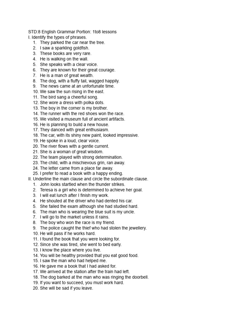 English Grammar Practice PDF Linguistics Syntax