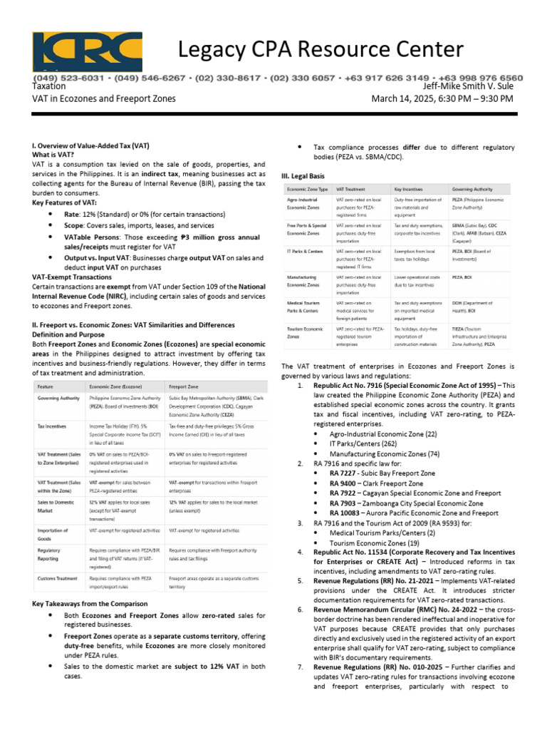 VAT Guide for Ecozones & Freeport Zones | PDF | Value Added Tax | Taxes