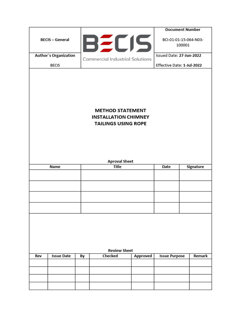 Method Statement for Chimney Installation | PDF | Crane (Machine) | Rope
